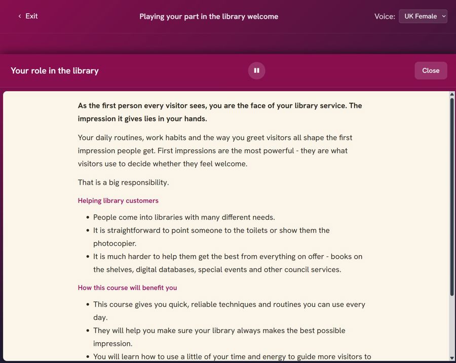Read along shows the text on screen while the audio plays